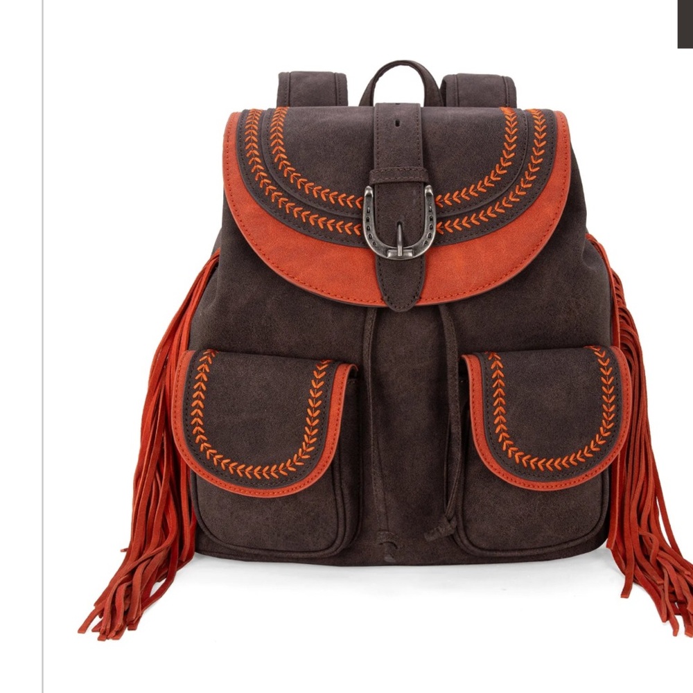 Montana West Dark Brown and Orange Backpack Set - Picture 2 of 11